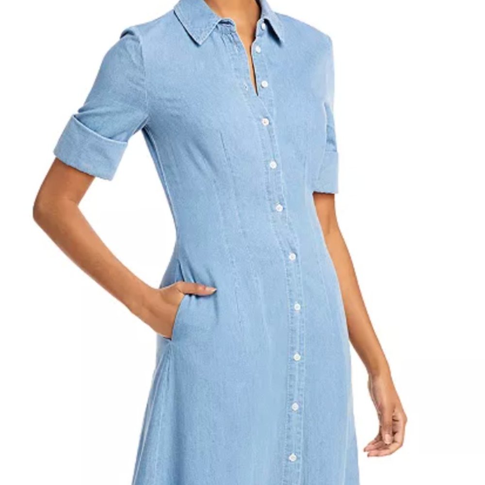 Staud Joan Cotton-chambray Maxi Shirt Dress In Blue (size 8 never worn)